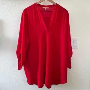 Gibson Latimer Sheer Roll-Tab Sleeve Blouse - Size 2X
